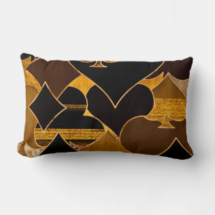 Card Suit Symbols collage - Black And Gold texture Lumbar Pillow