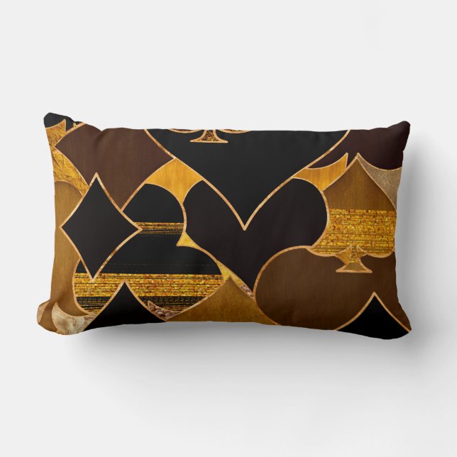Card Suit Symbols collage - Black And Gold texture Lumbar Pillow (Front)