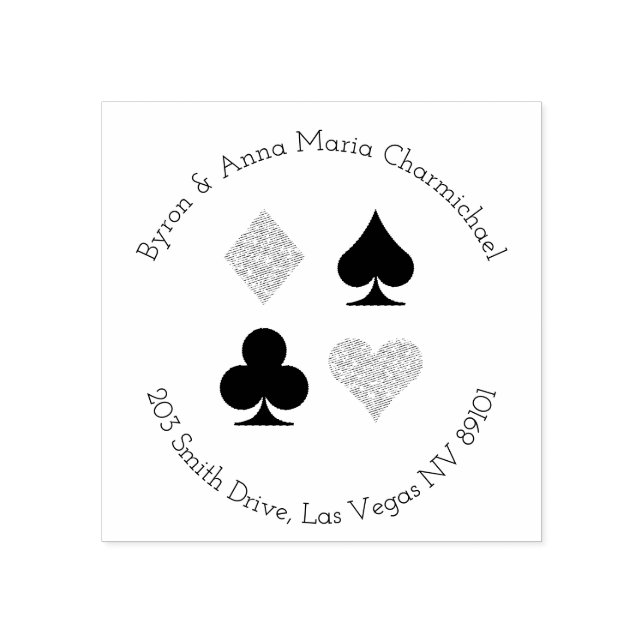 Card Suits Casino Custom Address Rubber Stamp (Imprint)
