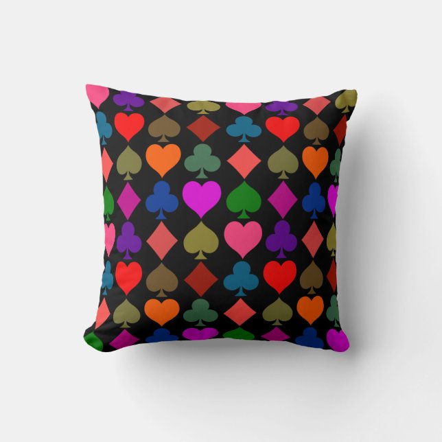 Card Suits Pattern, Bright Throw Pillow (Front)