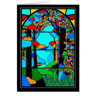 Card Vintage Art View Stained Glass Window 2