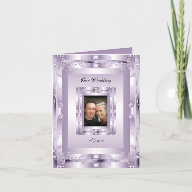 Card Wedding Engagement Add Photo Mauve Lilac (Front)