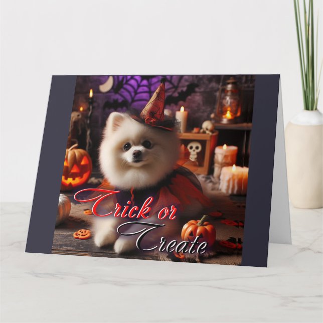 Card with a print of a white Pomeran (Front)