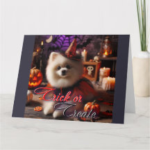 Card with a print of a white Pomeran