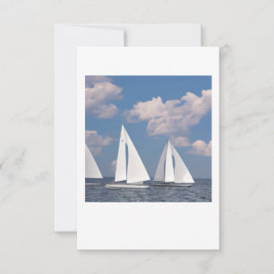 Card with envelope has sailboats,white sails 