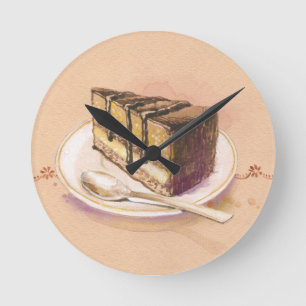 Card with painted watercolor cake round clock