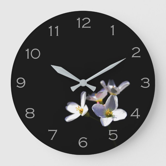 Cardamine Pratensis Flowers Grey Numbers wccnm Large Clock (Front)