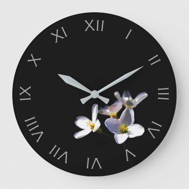 Cardamine Pratensis Flowers Grey Roman Num wccna Large Clock (Front)