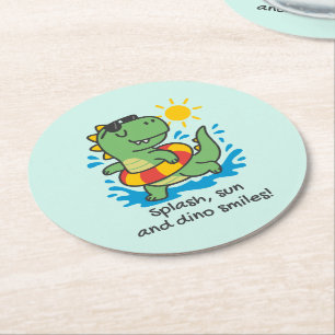 Cardboard boxes with fun dinosaur round paper coaster