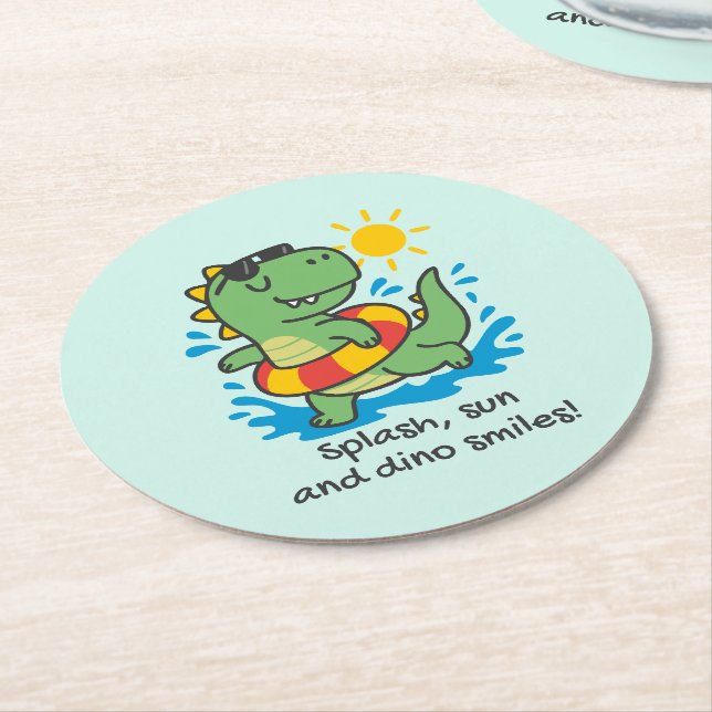 Cardboard boxes with fun dinosaur round paper coaster (Angled)