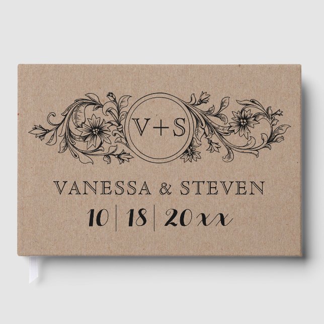 Cardboard floral initials wedding guest book (Front)