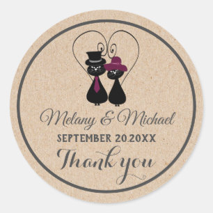 Cardboard funny cat love couple thank you classic round sticker