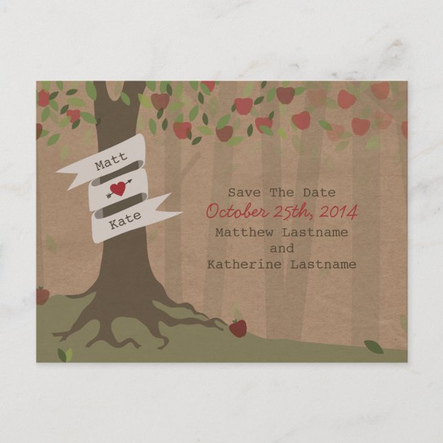 Cardboard Inspired Apple Orchard Save The Date Announcement Postcard (Front)