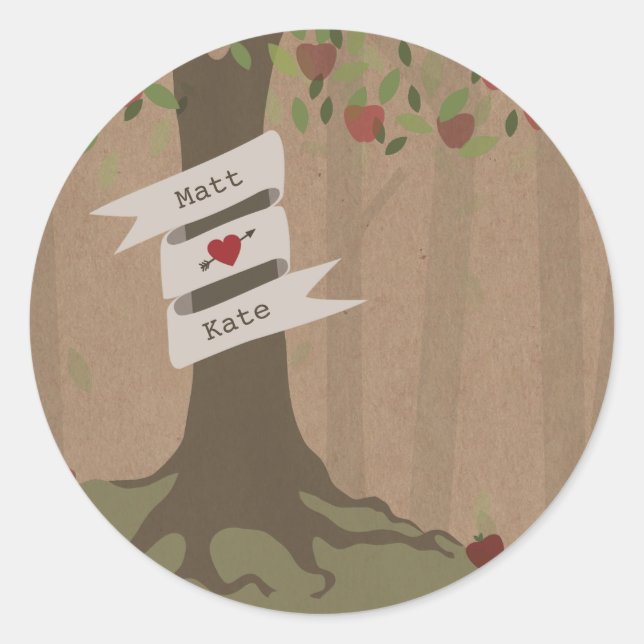 Cardboard Inspired Apple Orchard Wedding Classic Round Sticker (Front)