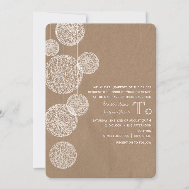 Cardboard Inspired Twine Globes Wedding Invitation (Front)
