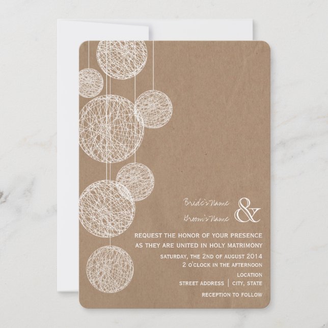 Cardboard Inspired Twine Globes Wedding Invitation (Front)