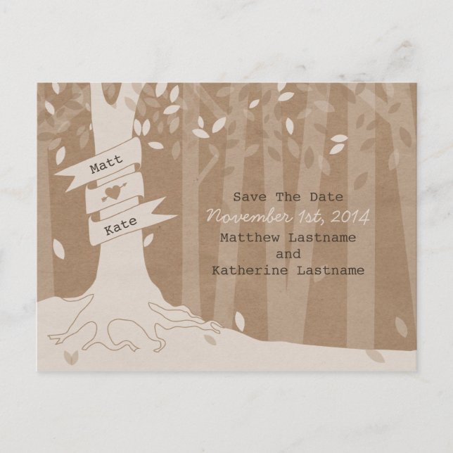 Cardboard Look Woodland Wedding Save The Date Announcement Postcard (Front)