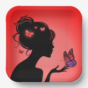 Cardboard plates The woman butterflies