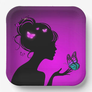 Cardboard plates The woman butterflies violet