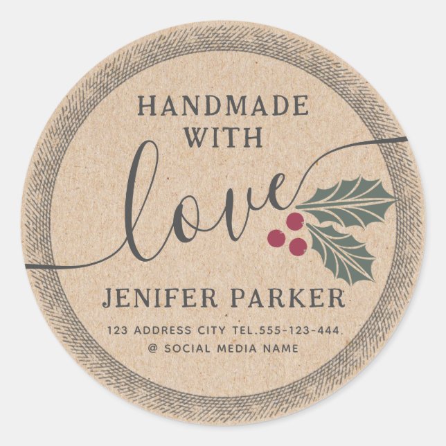 Cardboard  script handmade with  holy berry classic round sticker (Front)