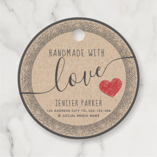 Cardboard vintage script handmade red heart clas favour tags