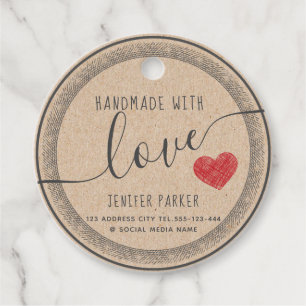 Cardboard vintage  script handmade red heart  clas favour tags
