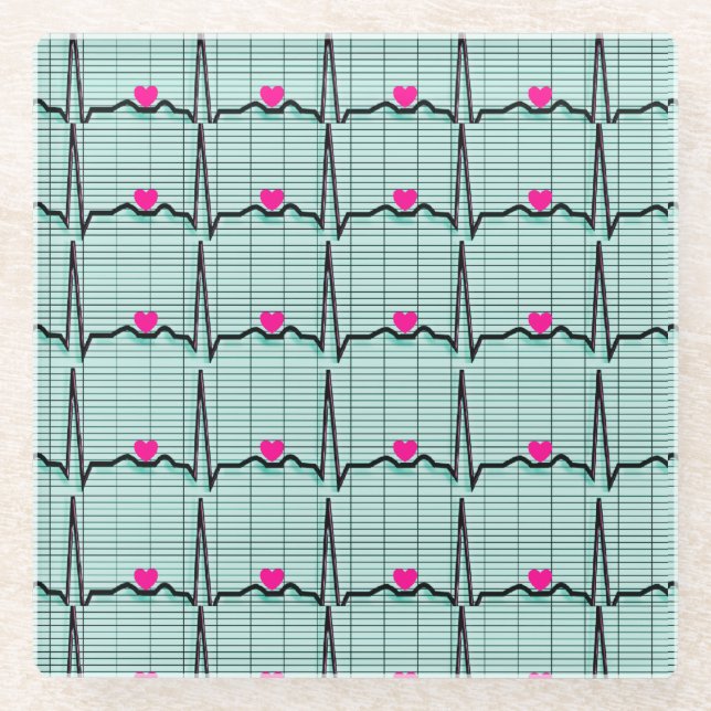 Cardiac EKG Strips   Glass Coaster (Front)