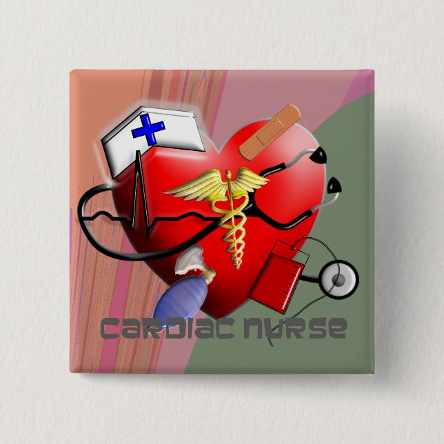 Cardiac Nurse Art Gifts 2 Inch Square Button (Front)