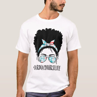 Cardiac Nurse Black Afro Messy Bun African America T-Shirt