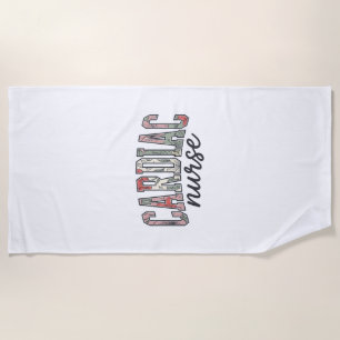 Cardiac Nurse Floral Varsity Lettering Design_1 Beach Towel