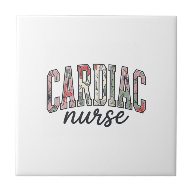Cardiac Nurse Floral Varsity Lettering Design_1 Tile (Front)