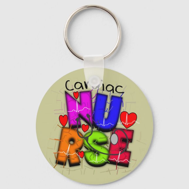 Cardiac Nurse Gifts--Unique Cardiac Design Keychain (Front)