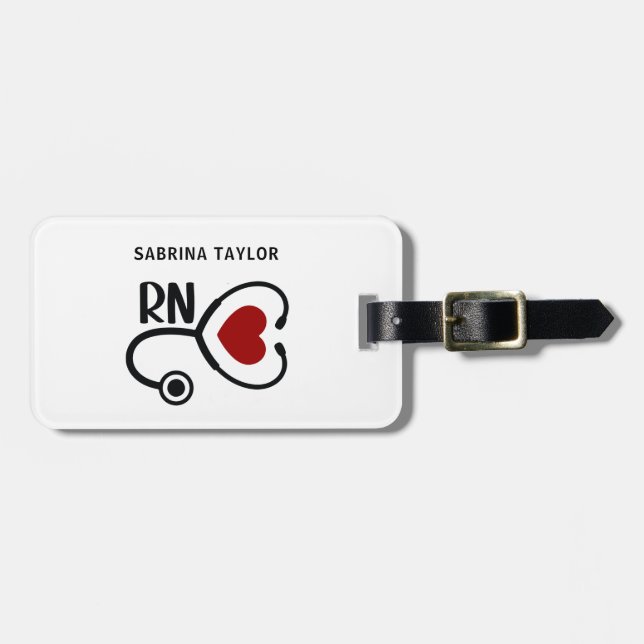 Cardiac Nurse Heart Stethoscope RN Luggage Tag (Front Horizontal)