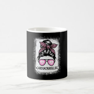 Cardiac Nurse Life Bleached Pink Leopard Messy Bun Coffee Mug