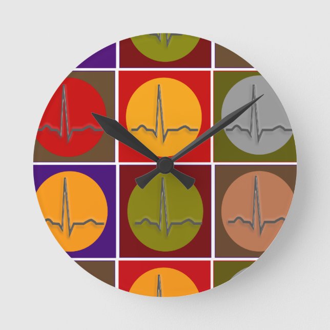 Cardiac QRS Pop Art Round Clock (Front)