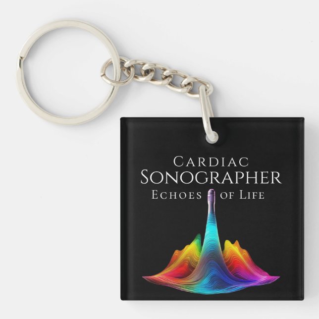 Cardiac Sonographer-Colourful Ultrasound Waves Keychain (Front)