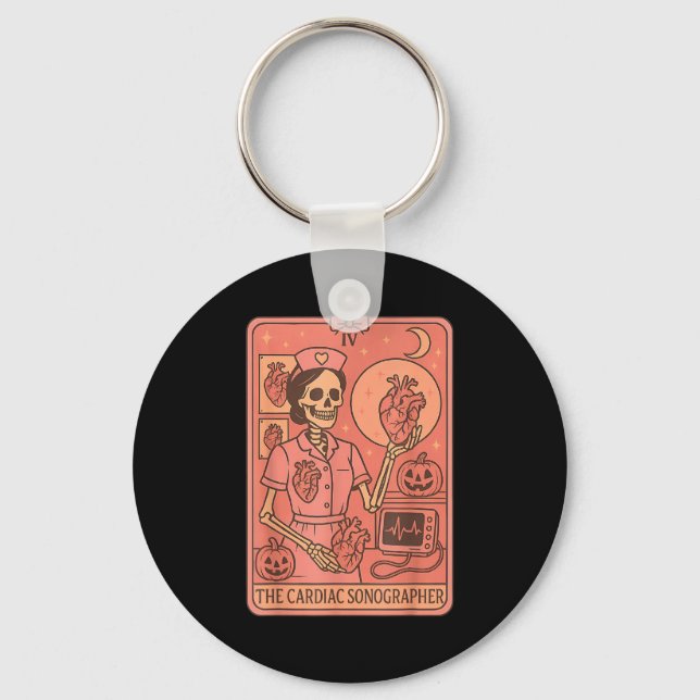 Cardiac Sonographer Tarot Card Skeleton Ultrasound Keychain (Front)