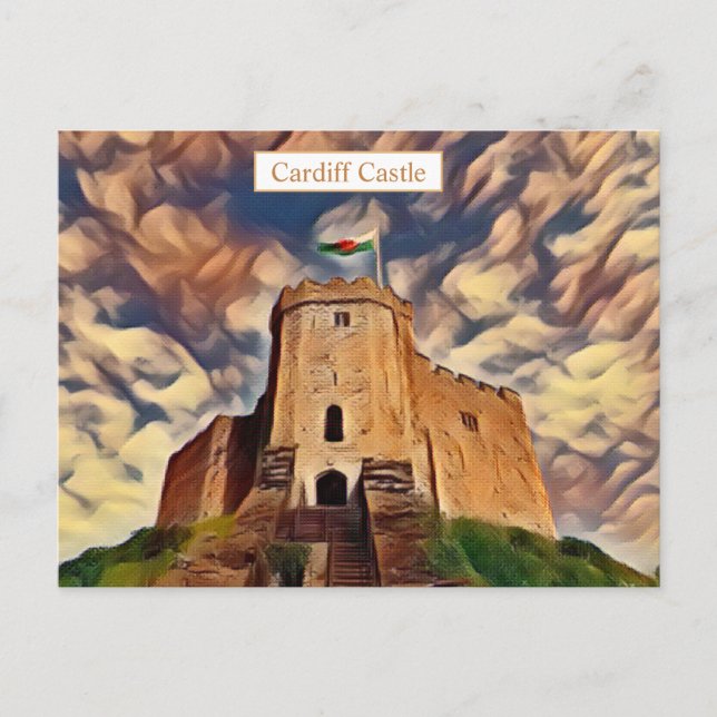 Cardiff Castle Colourful Digital Art Postcard (Front)