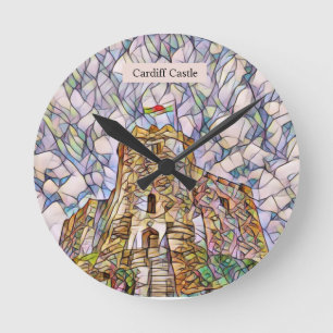 Cardiff Castle Personalized Abstract Digital Art Round Clock