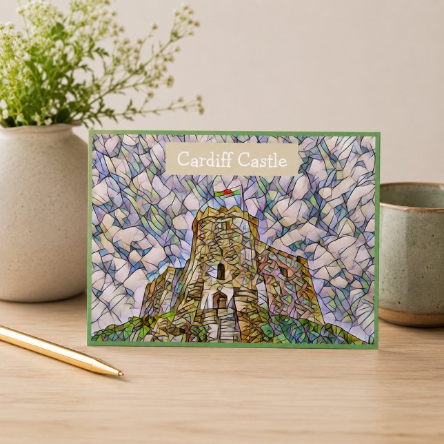 Cardiff Castle, Wales, UK Mosaic Effect Postcard (Edit text via Design editor if you wish to change it)