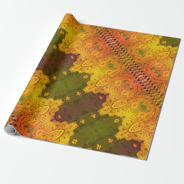 Cardiff Paisley Sunset Wrapping Paper (Unrolled)