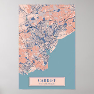 Cardiff United Kingdom Breezy City Map Travel Poster