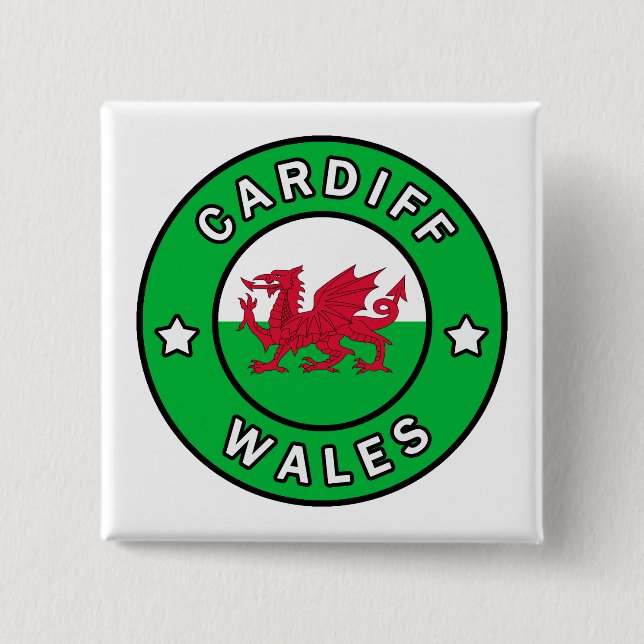 Cardiff Wales 2 Inch Square Button (Front)