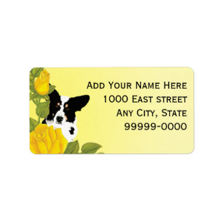 Cardigan Corgi and Yellow Roses Label