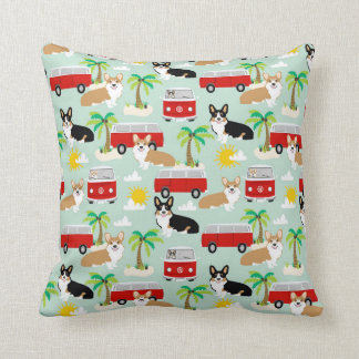 Cardigan Corgis at the Beach - cute tri and red Throw Pillow