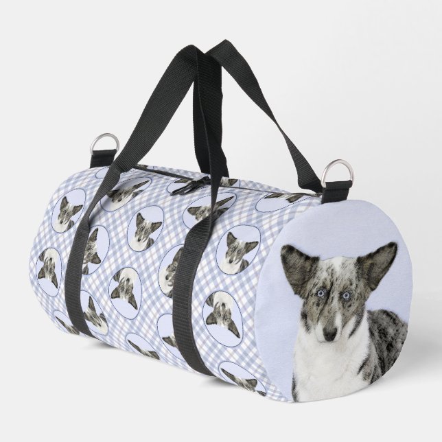 Cardigan Welsh Corgi Blue Merle Painting Dog Art Duffle Bag (Left Corner)
