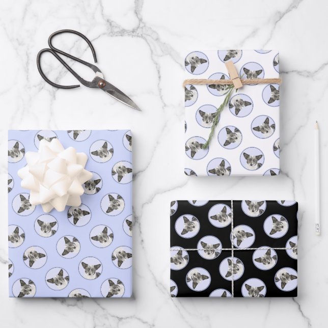 Cardigan Welsh Corgi Blue Merle Painting Dog Art Wrapping Paper Sheet (Front)