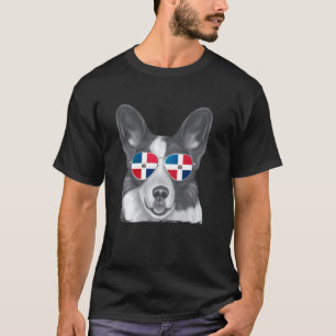 Cardigan Welsh Corgi Dog Dominican Flag Sunglasses T-Shirt