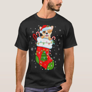 Cardigan Welsh Corgi Dog In Christmas Socks Santa  T-Shirt