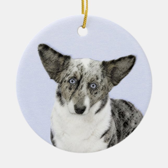 Cardigan Welsh Corgi Painting - Original Dog Art Ceramic Ornament (Front)